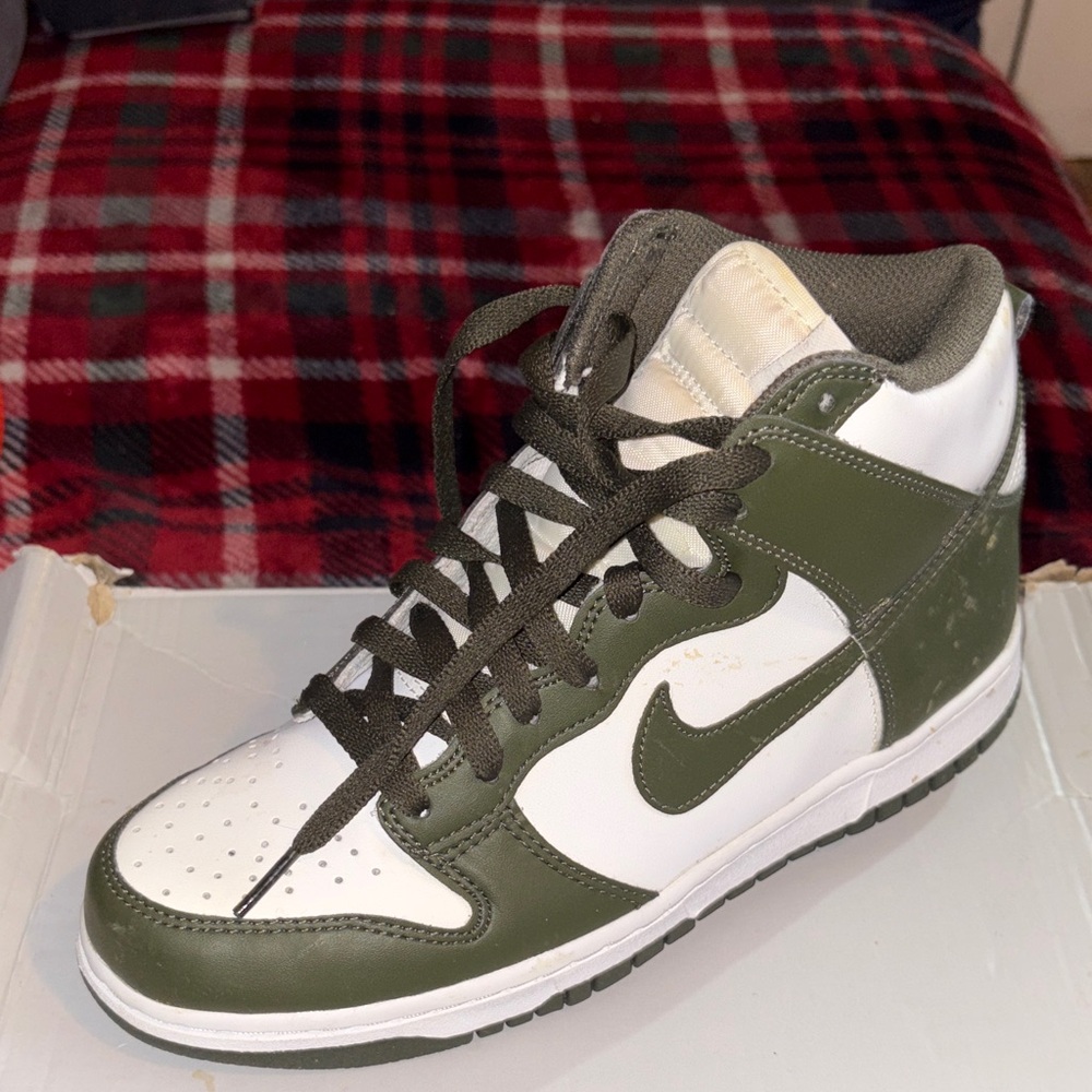 Nike Olive Green and White High-Top Sneakers